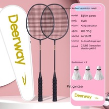 Ultra Hafif Ve Dayanıklı Oyun Antrenmanı Top Sürme Badminton Çift Raketi - Siyah