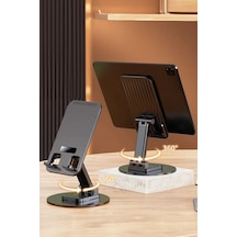 Thentech Kaydırmaz Katlanabilir Kolay Taşınır 360 Derece Dönebilen Telefon Tablet Tutucu Stand Siyah