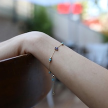 Firuze Taşlı Mineli Kalp Bileklik Sarı Altın