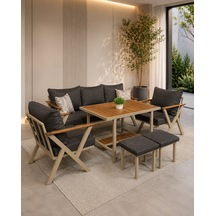 Nitra Metal Bahçe Balkon Teras Koltuk Takımı 3+1+1+masa+2 Adet Puf