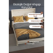 Renazzo Ebruli Yatay Başlıklı Masif Ahşap Karyola Beyaz 200x200 Beyaz - 200 X 200