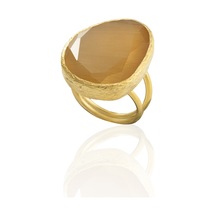 Kadir Jewellery 22 Ayar Altın Kaplama Kadın Fosil Taşlı Yüzük Sarı
