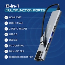 8 Portları 1 Arada Usb C Hub Adaptörü, 4k Hdmı, Şarj Cihazı, Usb C Bağlantı Noktaları, Sd/micro Sd Kart Okuyucular, Ethernet Bağlantı Noktası, M1 Ve M2 Mac Bilgisayarlar İçin, Thunderbolt 3