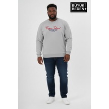 Süperlife Erkek Büyük Beden Ny Newyork Baskılı Bisiklet Yaka İnce Sweatshirt Spr26bsw956-15 Açık Gri Melanj