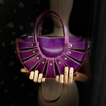 Carıdea El Yapımı Hakiki Deri Bayan Çanta, Clutch, El Omuz Çantası V2 Lila
