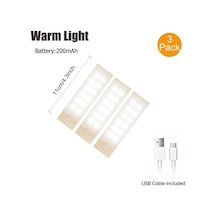 Dashanshop 3'lü Hareket Sensörlü Led Dolap Lambası Seti - Sıcak Beyaz Işık, Manyetik Usb Şarjlı Sıcak Işık