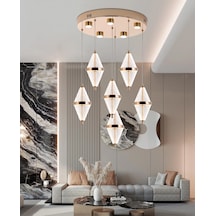 Edward 6'lı 70 Watt Yuvarlak Gold Ledli Modern Salon Avize Gold