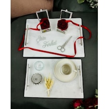 Gümüş Mermer Söz Tepsisi Ve Damat Kahve Fincan Tepsisi Siyah Siyah
