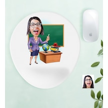 Kişiye Özel Bayan Öğretmen Karikatürlü Bilek Destekli Mouse Pad