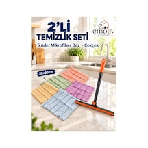 2'li Temizlik Seti - 180 Döner Başlıklı Cam & Tezgah Çekçeği + 5'li Mikrofiber Temizlik Bezi 30x30 Cm