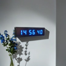 Saniyeli Dijital Led Duvar Ve Masa Saat Derece Ve Nem - Turkuaz Kasa Ölçüsü: 7x26 Cm
