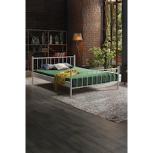 Falez Çift Kişilik Ferforje Metal Karyola-beyaz Ahşap Latalı