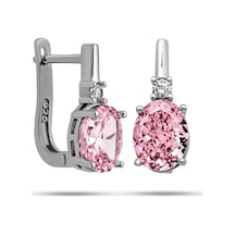 Gümüş Ice Cut Oval Pembe Zirkon Taşlı Kadın Küpe Gold - Rose Gold