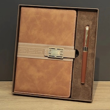 Bay Taba Rengi Termo Deri Defter Ve Metal Roller Kalem Seti Najmaddin Standart