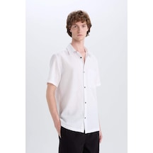 Defacto %100 Pamuk Slim Fit Dar Kesim Basic Düz Kısa Kollu Gömlek E0847ax25smwt34 Beyaz