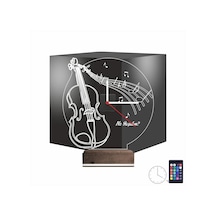 Luvivia Keman Müzik Nota V1 Kişiye Özel Saatli 3d Lamba - Masa Gece Lambası Şeffaf