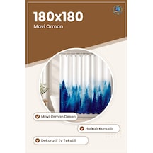 Banyo Perdesi Mavi Orman Desenli Dekoratif Halkalı Kancalı Duş Ev Çok Renkli