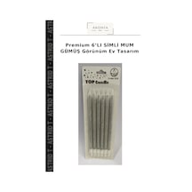Premium 6 Lı Simli Mum Gümüş Görünüm Ev Tasarım
