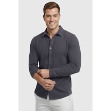 Rizzup Füme Slim Fit Örme Kumaş Likralı Erkek Gömlek Nefes Alan Esnek Ve Modern Tasarım 2602604