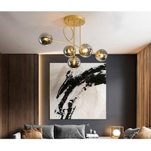 Jade Lüks Modern Salon - Mutfak - Yatak Odası Eskitme Renk Gövde Füme Camlı 5 Li Avize Diğer