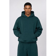 Erkek Respire Basic Oversize Hoodie Zümrüt Zümrüt Yeşili