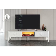 2 Kapılı Beyaz/gümüş Uzaktan Kumandalı Smart Şömineli Tv Sehpası Beyaz - Gümüş