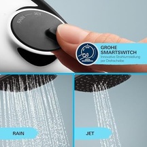 Comfort 110 El Duşu, 2 Akışlı Yağmur & Jet , Smartswitch, 110mm Kare Duş Başlığı, Düşmeye Dayanıklı Silikon Halka, Kireç Önleyici Sistem, Krom, 26397001