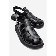 Luvishoes Joura Siyah Cilt Hakiki Deri Önü Kapalı Kadın Sandalet