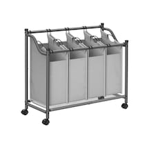 Tekerlekli Çamaşır Sepeti, 4 Çıkarılabilir Kumaş Cepli Çamaşır Ayırıcı, Çamaşır Toplayıcı, Oyuncaklar İçin Saklama Yeri, Ahır, 4 X 35 Litre, Gri Lsf005gs Çok Renkli