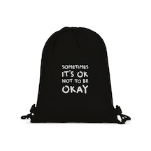 Okay Motto Baskılı Büzgülü Sırt Çantası - Siyah