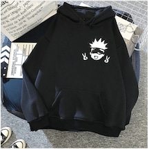 Gojo İcon Siyah Kapşonlu Sweatshirt Siyah