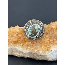 Aysesa Otantik Doğal Turkuaz Zirkon Ve Markazit Taşlı Kadın Gümüş Yüzük