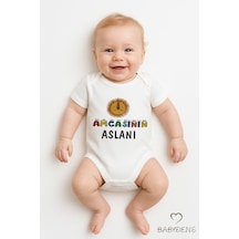 Babyden's Amcasının Aslanı Yazılı Çıtçıtlı Bebek Zıbını %100 Pamuklu Kısa Kollu Body Unisex Beyaz