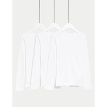 Marks & Spencer 3'lü Saf Pamuklu Uzun Kollu Atlet Seti (2-14 Yaş) T71001482V Beyaz