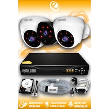 Elitcam 3 Kameralı Uzay 2 İç Kamera Set 320 GB HDD Full HD Gece Görüşlü Güvenlik Kamerası Sistemi