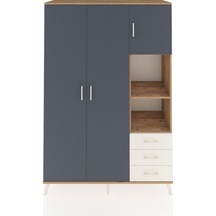 Hyperion Dolap 5 Raflı 3 Çekmeceli Tek Askılı 132x44x195 Çam-antrasit/aytaşı Antrasıt/aytası