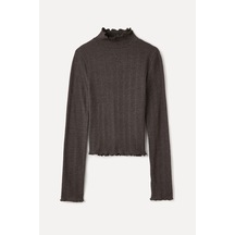 Mudo Kadın Kadın Kahverengi Fitted Dik Yaka Uzun Kollu Bluz 1265009