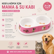 Kedi Köpek İkili Mama Ve Su Kabı 25 Cm Kaymaz Tabanlı Çift Bölmeli - Pembe
