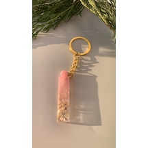 İ Harfi Epoksi İçine Pembe Deniz Kabuklu Gold Halka Anahtarıkl