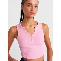 Dilvin 20844 Önü Düğmeli Top-açık Pembe Açık Pembe