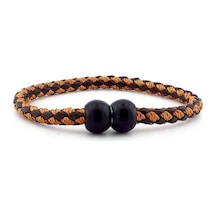 Solfera Siyah Top Metal Kahve Taba Örgü Deri Erkek Bileklik M034F Çok Renkli