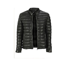 Oliggopol Erkek Siyah Slim Fit İçi Kürklü Şişme Deri Ceket & Mont Siyah