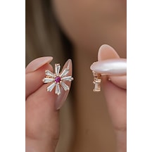 Nereze 925 Ayar Gümüş Rose Kaplama Baget Taşlı Kırçiçeği Küpe