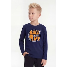 Panios Kids Yuvarlak Yaka Uzun Kollu Baskı Detaylı Erkek Çocuk Sweatshirt Lacivert