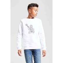 Tshirthane The Frog Gitarlı Kurbağa Kermit Baskılı Unisex Çocuk Beyaz Sweat Beyaz