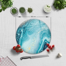 Cam Kesme Tablası - Cam Kesme Tahtası Turkuaz Desen Çap32cm