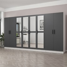 Minar Kale 8 Kapaklı 4 Aynalı 2 Çekmeceli Dolap Beyaz Antrasit 210cm Çok Renkli