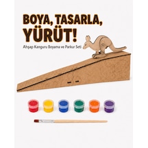 Çocuk Ahşap Hareketli Kanguru Boyama Seti 6 Renk Boya, Fırça Ve Kolay Montaj Parkuru