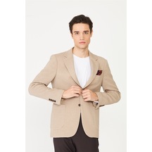 Bej Dokulu Modern Kesim Düğmeli Blazer Ceket Vizon Bej Dokulu Modern Kesim Düğmeli Blazer Ceket Vizon