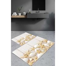 Dijital Baskılı Yıkanabilir Deniz Yıldızı Desenli Kaymaz Taban 2'li Banyo Paspas Seti Renkli